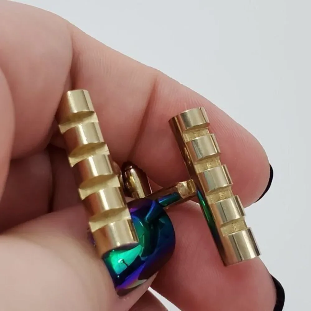 Shields Cuff Links Gold Tone Rectangle Stripe‎ Tube